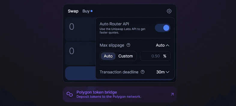 Uniswap Swap Feature. Max Slippage Option.