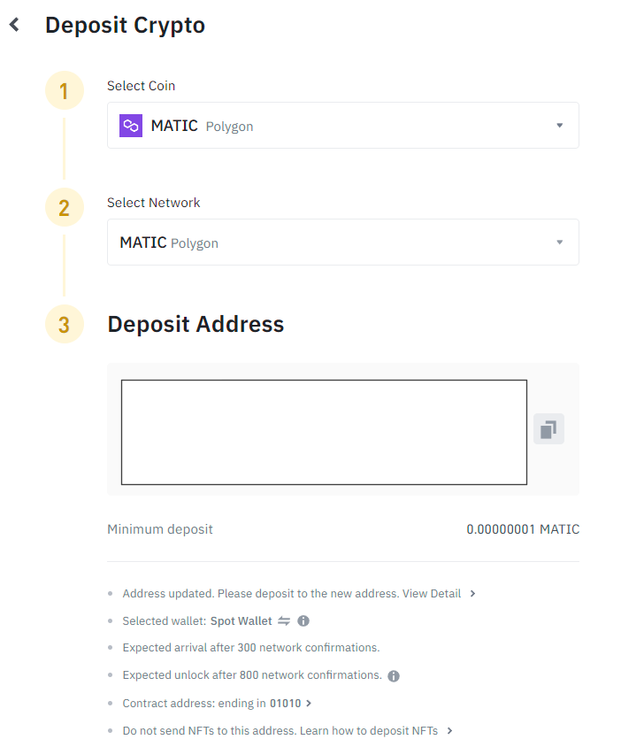 Binance Deposit Page