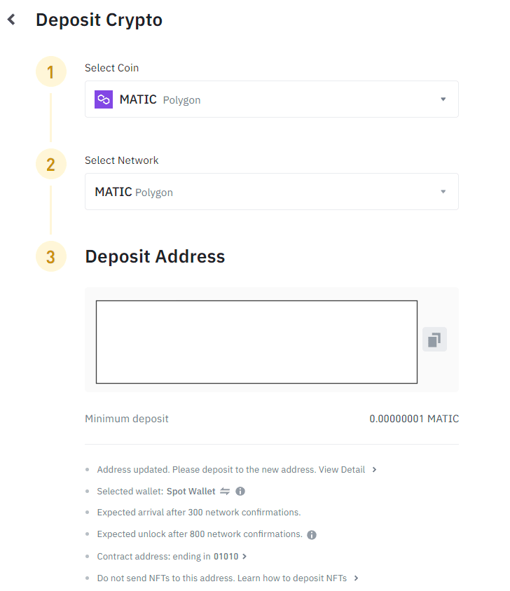 Binance Deposit Page