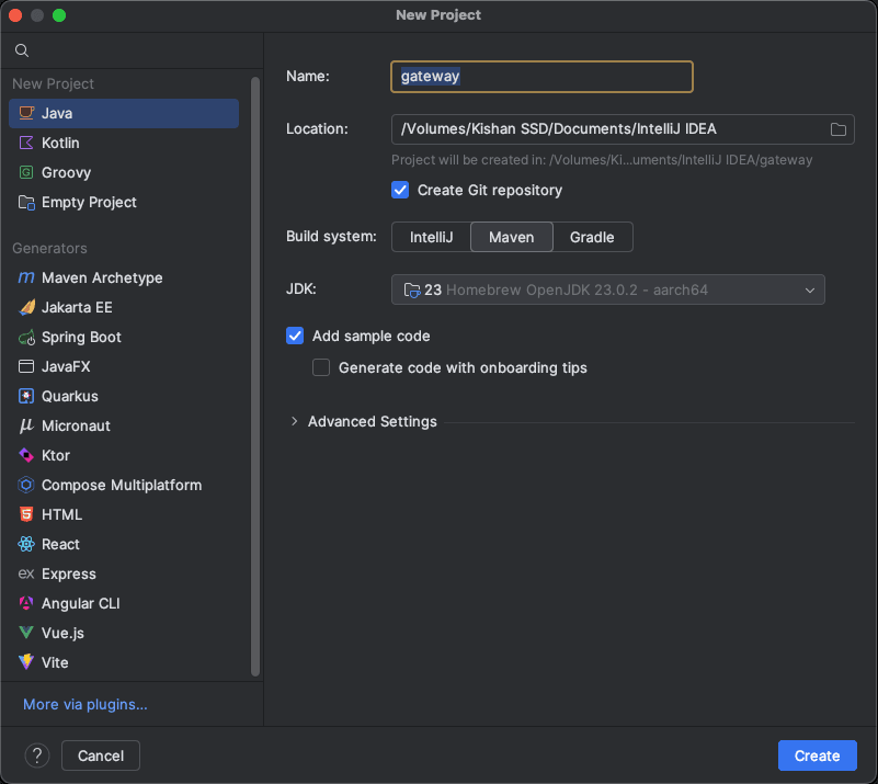 IntelliJ New Project