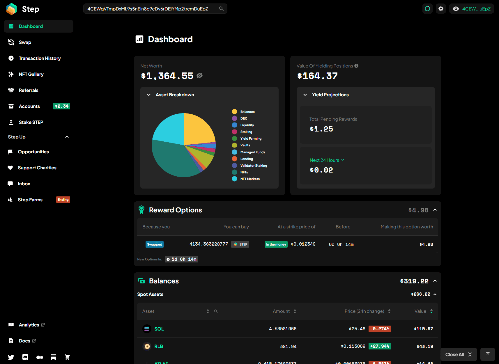 Portfolio of Some Random Solana Address, step.finance